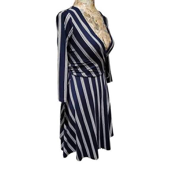 iZ Byer Blue Striped Soft Stretchy Faux Wrap Dress - Picture 5 of 12